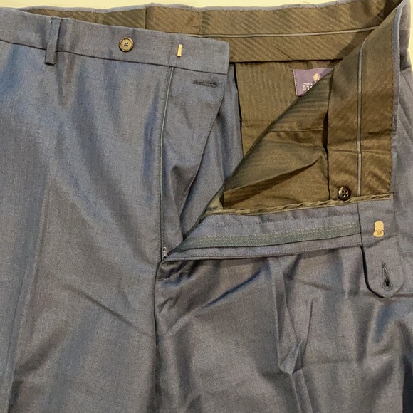 Stafford SZ 44 x 32 Mid Blue Classic Fit Flat Front Trousers Dress Pants - Picture 7 of 12